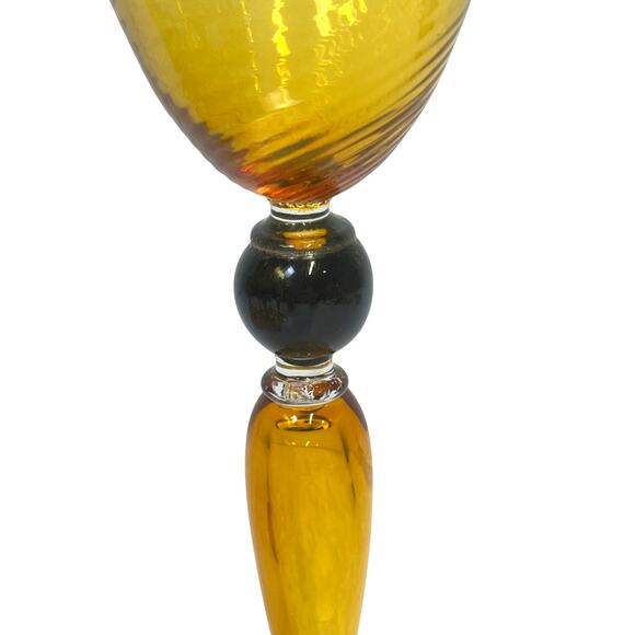 Murano Signed 'Antichi Angeli' Amber Venetian Glass Wine Goblets Italy-Set of 7 - Picture 4 of 6